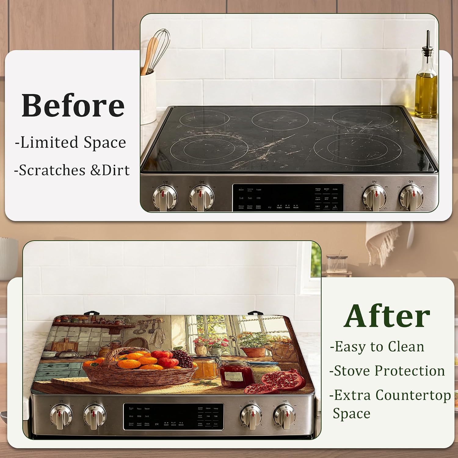 Detalle de Qvvhorx QVV-SC-123 Stove Top Cover, 28.5" × 20.5", Farmhouse Print