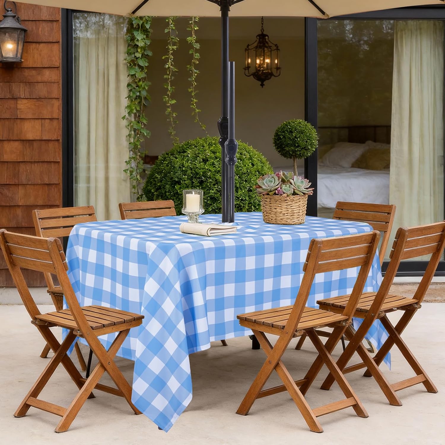 Thumbnail 5 de Eternal Beauty 132x178cm Rectangle Blue Checkered Tablecloth with Umbrella Hole and Zipper