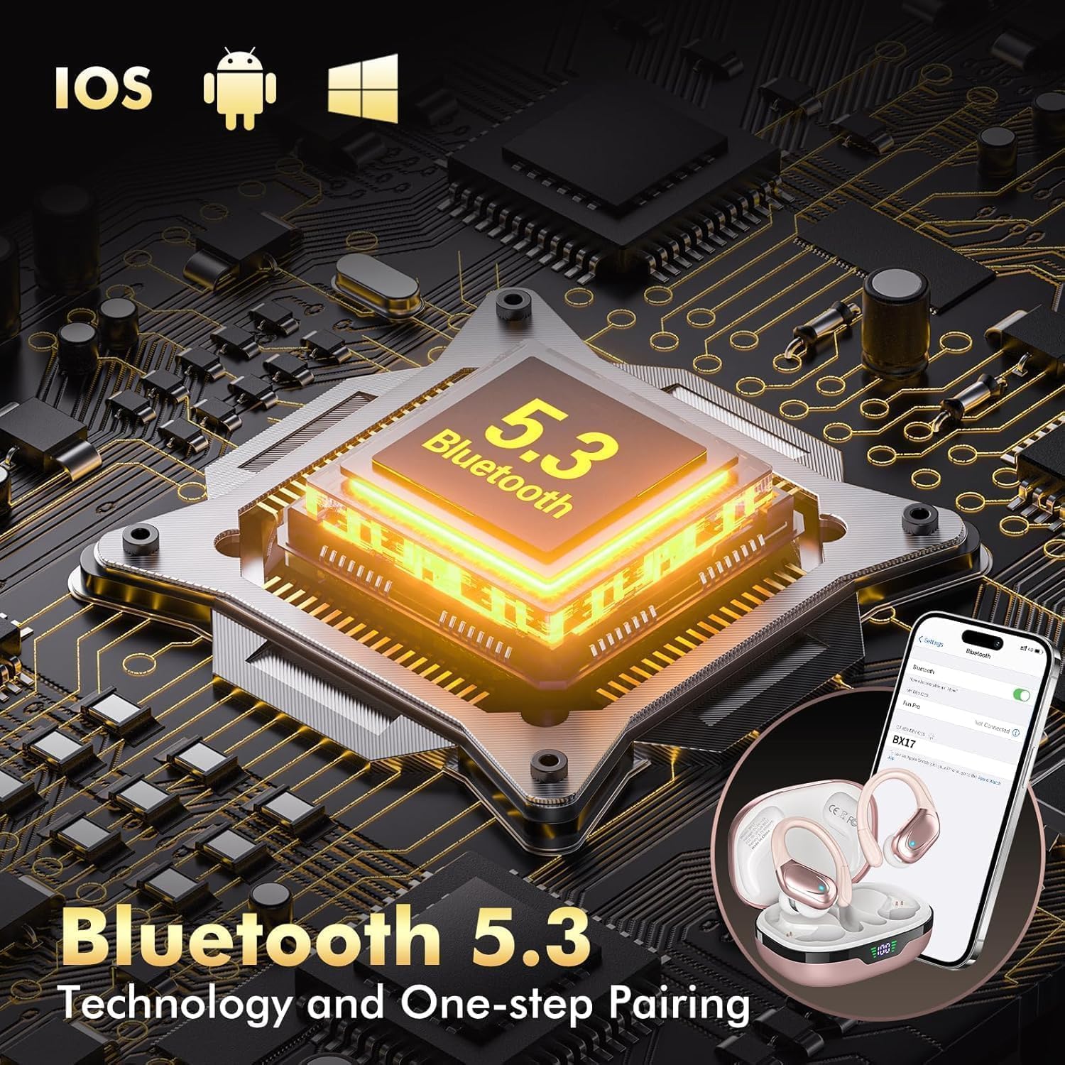 Thumbnail 3 de HAOYUYAN BX17 Wireless Earbuds: Sports-Ready Bluetooth Headphones with 80-Hour Playtime and LED Power Display