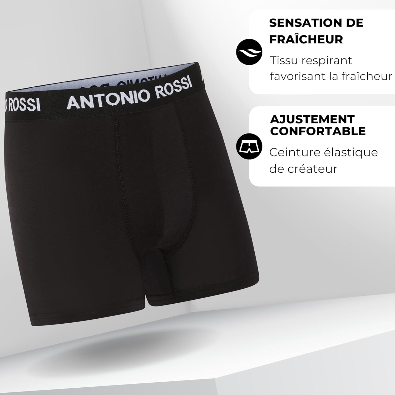 Detalle de ANTONIO ROSSI – Lot de 12 boxers ajustés pour hommes avec ceinture élastique