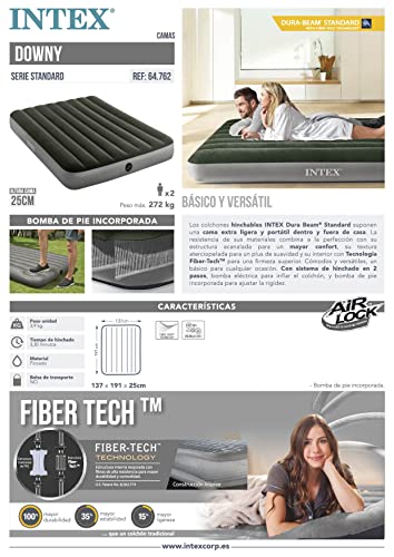 Thumbnail 7 de INTEX 64762 Colchón hinchable 2 plazas con bomba de pie Fiber-Tech Downy (137 x 191 x 25 cm)