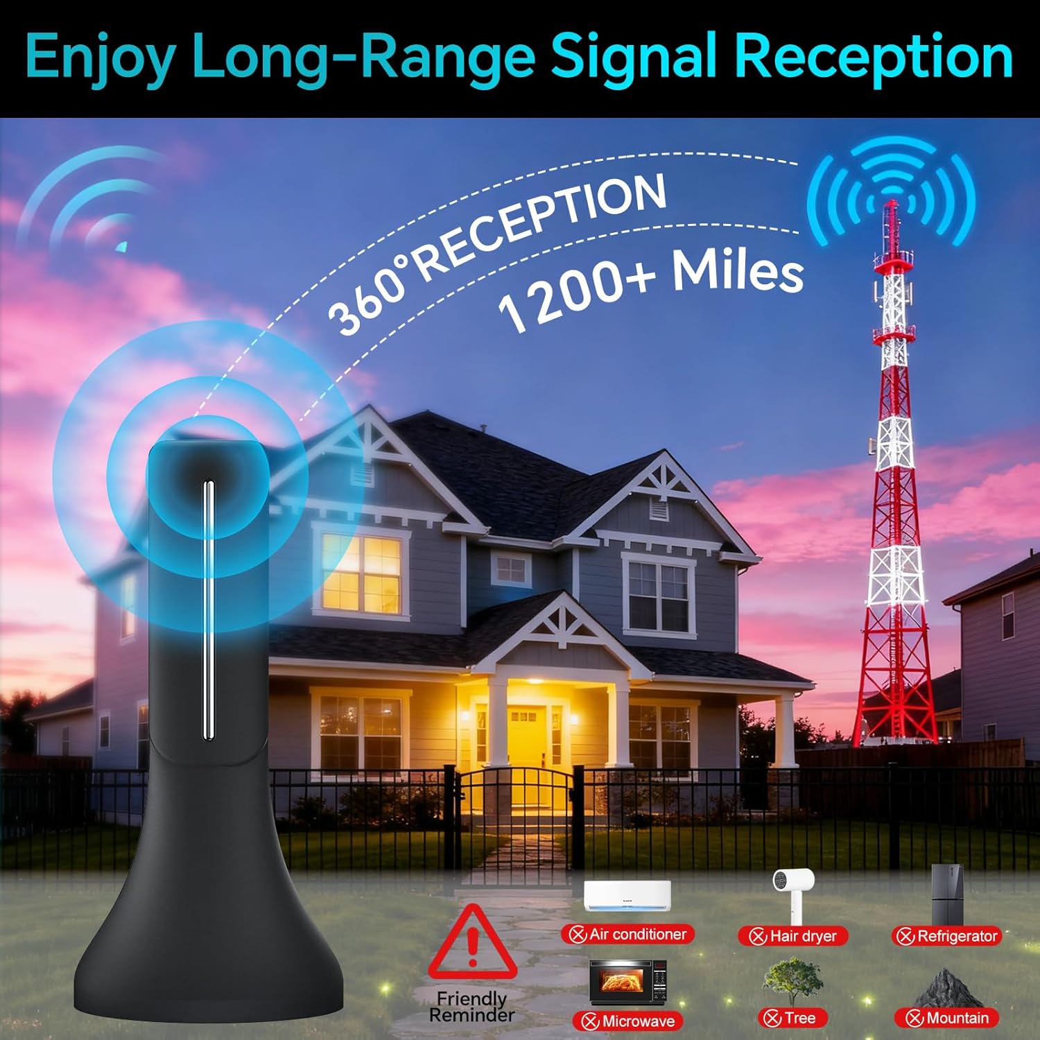 Thumbnail 6 de QIRUOZ 2026 Upgraded Indoor Digital TV Antenna with 360° Reception and Long Range