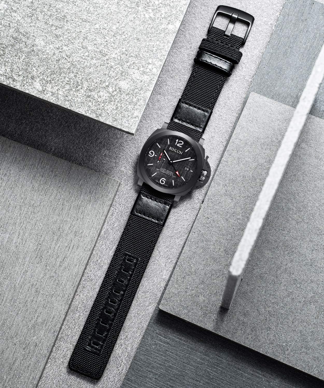 Detalle de BINLUN Canvas & Leather Hybrid Watch Strap for Men — Quick Release 18mm/20mm/22mm/24mm