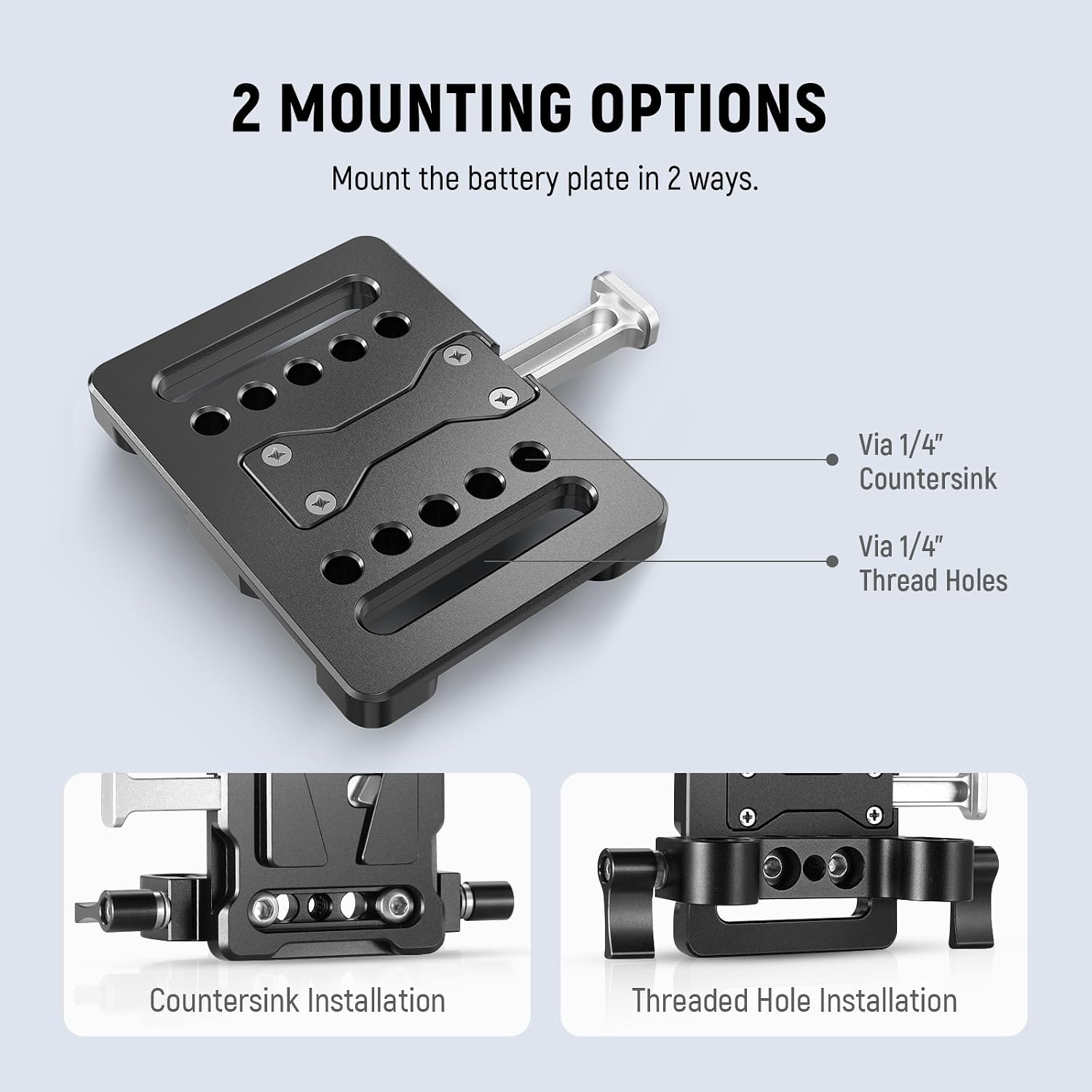 Detalle 2 de NEEWER Plaque de batterie mini V Mount PS005 avec bouton de dégagement rapide et filetage 1/4