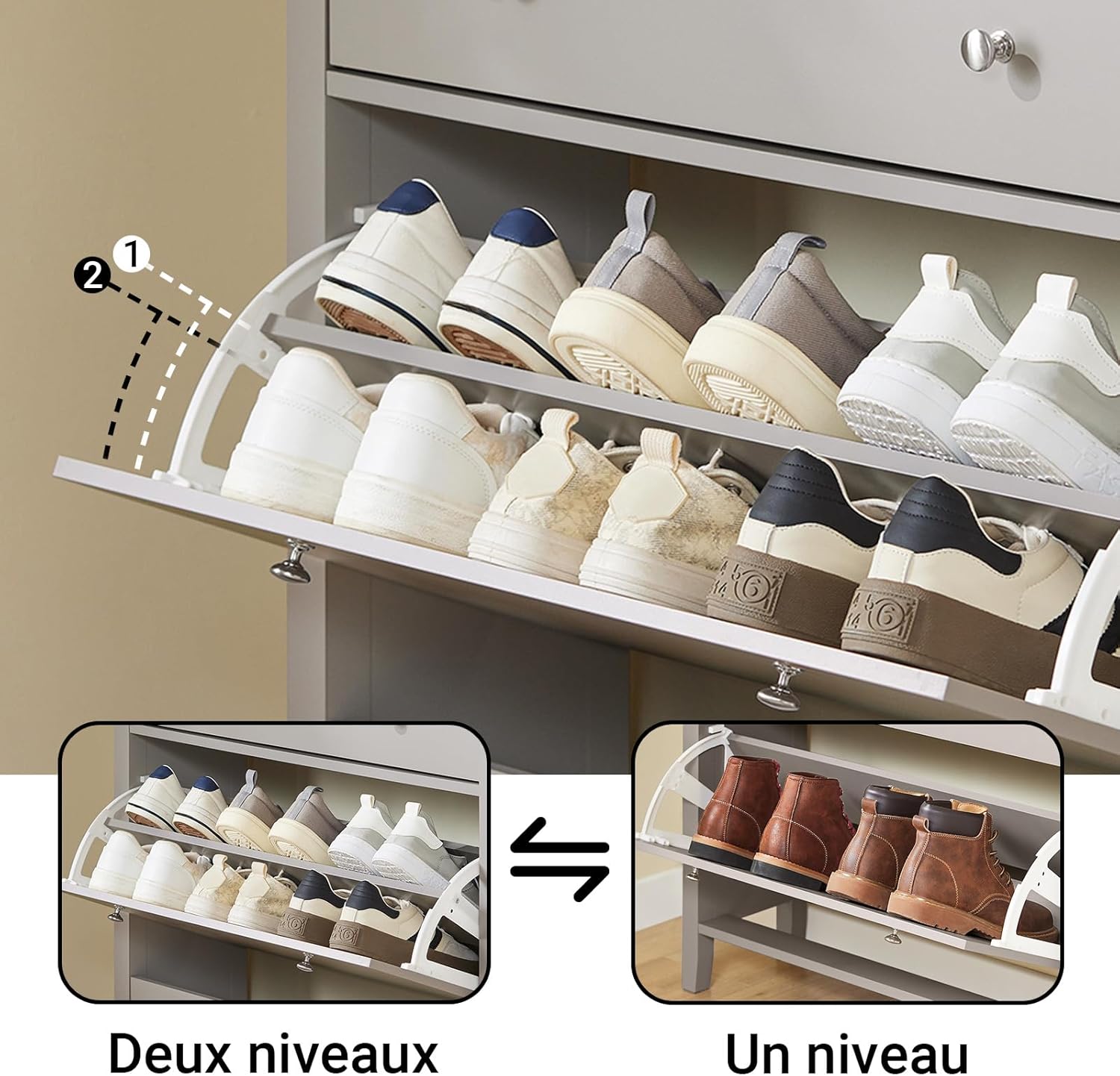 Detalle de SoBuy Meuble Chaussure Entrée – Grand rangement 12 paires, MDF E1, Marron clair (FSR89-KA)
