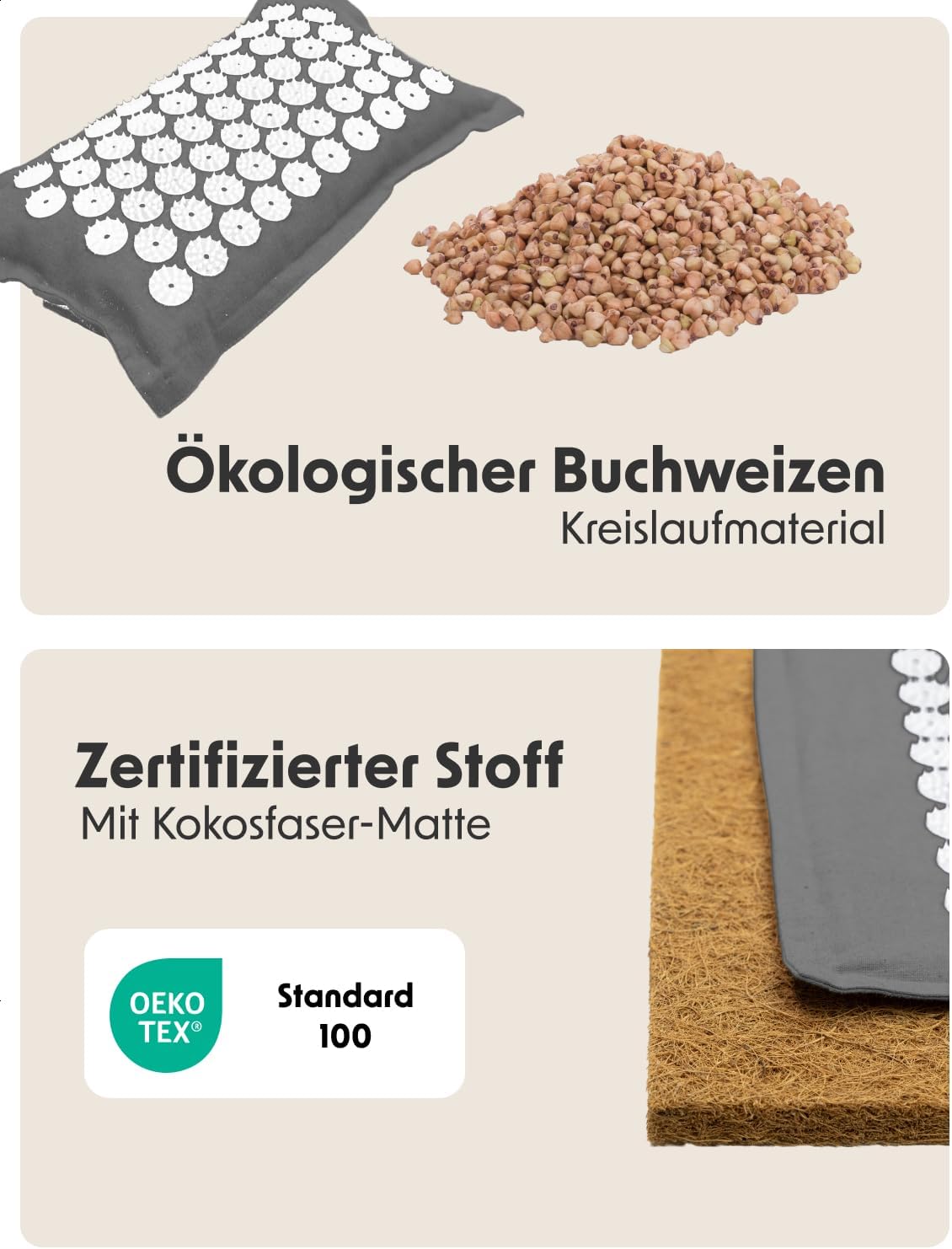 Detalle de LifeGoods ECO Akupressurmatte mit Kissen – Akkupressur-/Akupunktur-Massagematte für Rücken, Nacken & Kopf