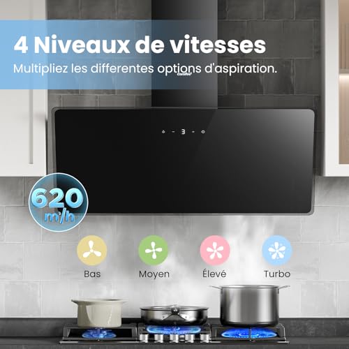 Detalle de COMFEE CH90J64ET4A2B2-EU : Hotte aspirante inclinée 90 cm, 620 m³/h, A++