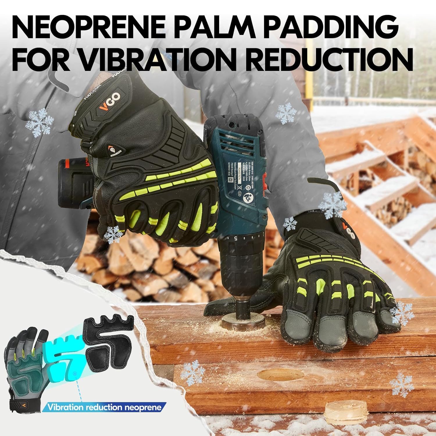Thumbnail 4 de Vgo... Thermal Work Gloves Waterproof Touchscreen with 3M Thinsulate -20℃