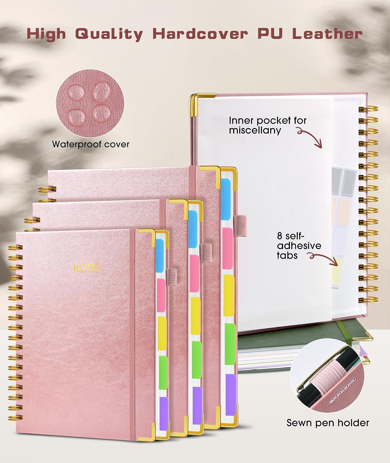 Thumbnail 2 de dilitego 8" x 10" Hardcover Spiral Notebook, 5 Subjects, 300 Pages, Rose Gold