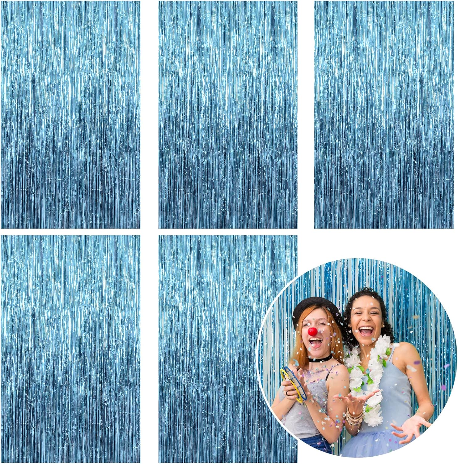 Detalle de 5-Pack Blue Metallic Foil Curtain Backdrops for Photo Booths and Parties