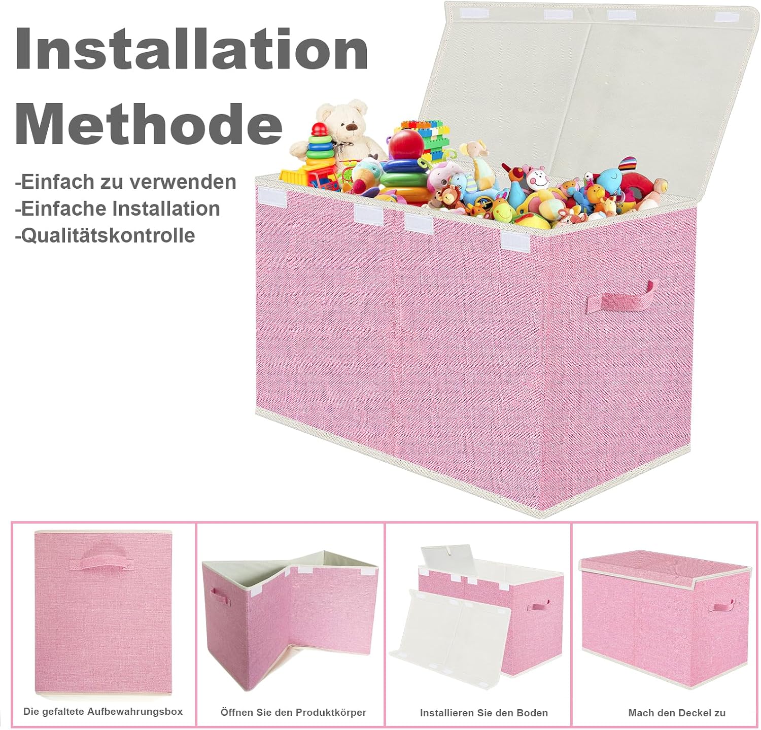 Detalle 2 de VERONLY Spielzeugkiste Aufbewahrungsbox mit Deckel – Rosa, faltbar, 60x31x39 cm, ca. 73 L