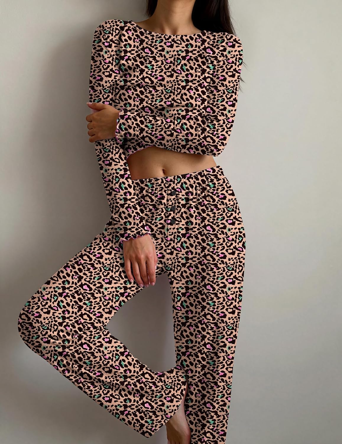 Detalle de Ekouaer Women's Pajama Set, Pointelle Knit