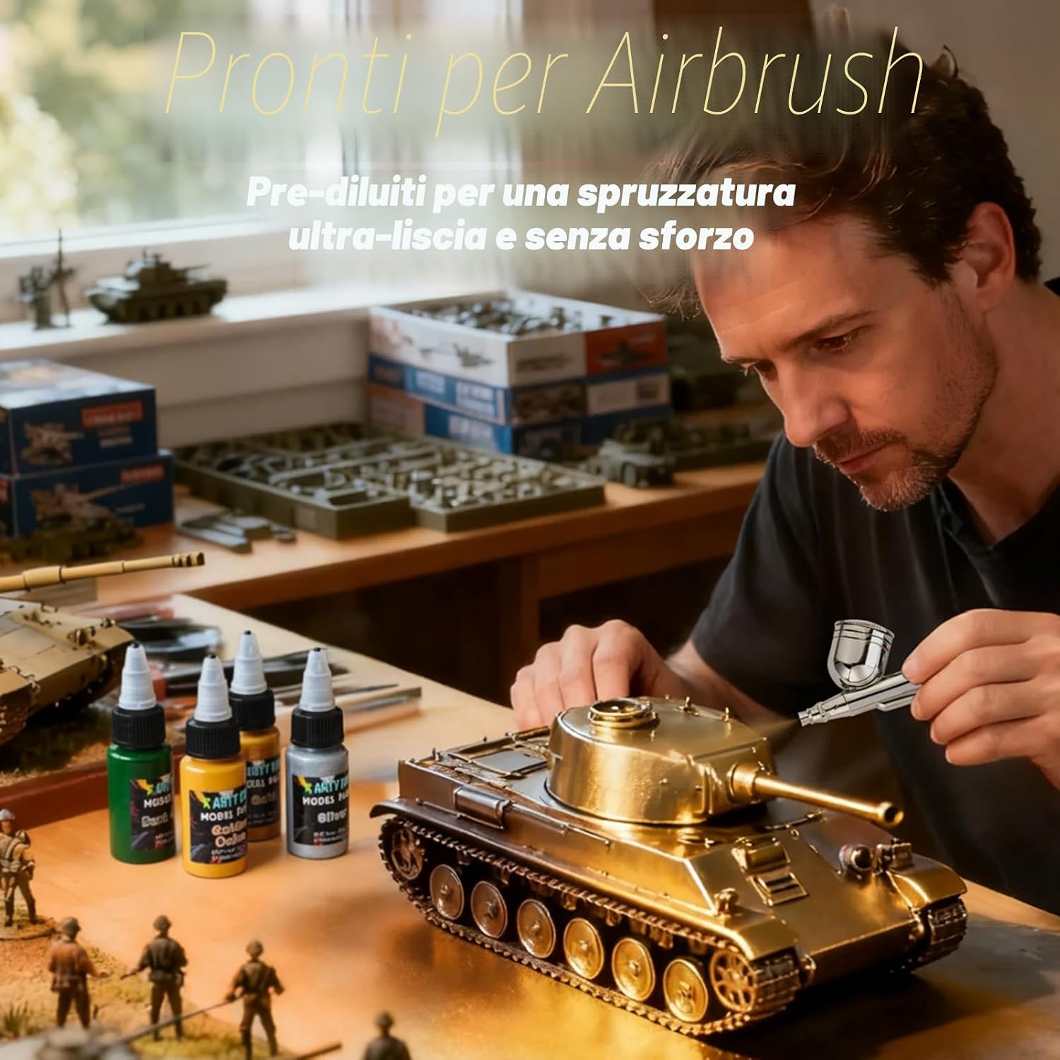 Detalle de X ARTY HUB Set di Colori Acrilici per Modellismo 20 Colori con 3 Pennelli e Preparati per Aerografo