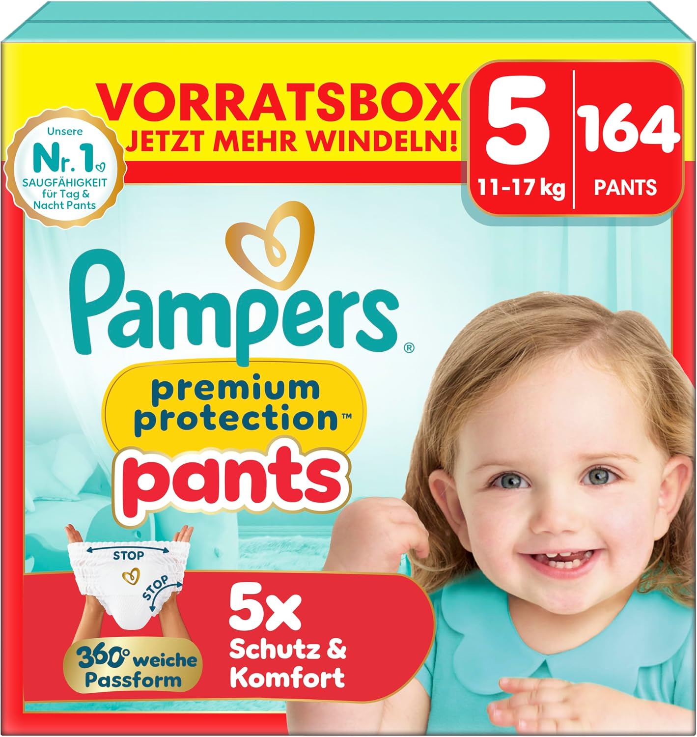 Detalle de Pampers Premium Protection Pants Größe 5 – 164 Windeln (11–17 kg) mit 360° Passform
