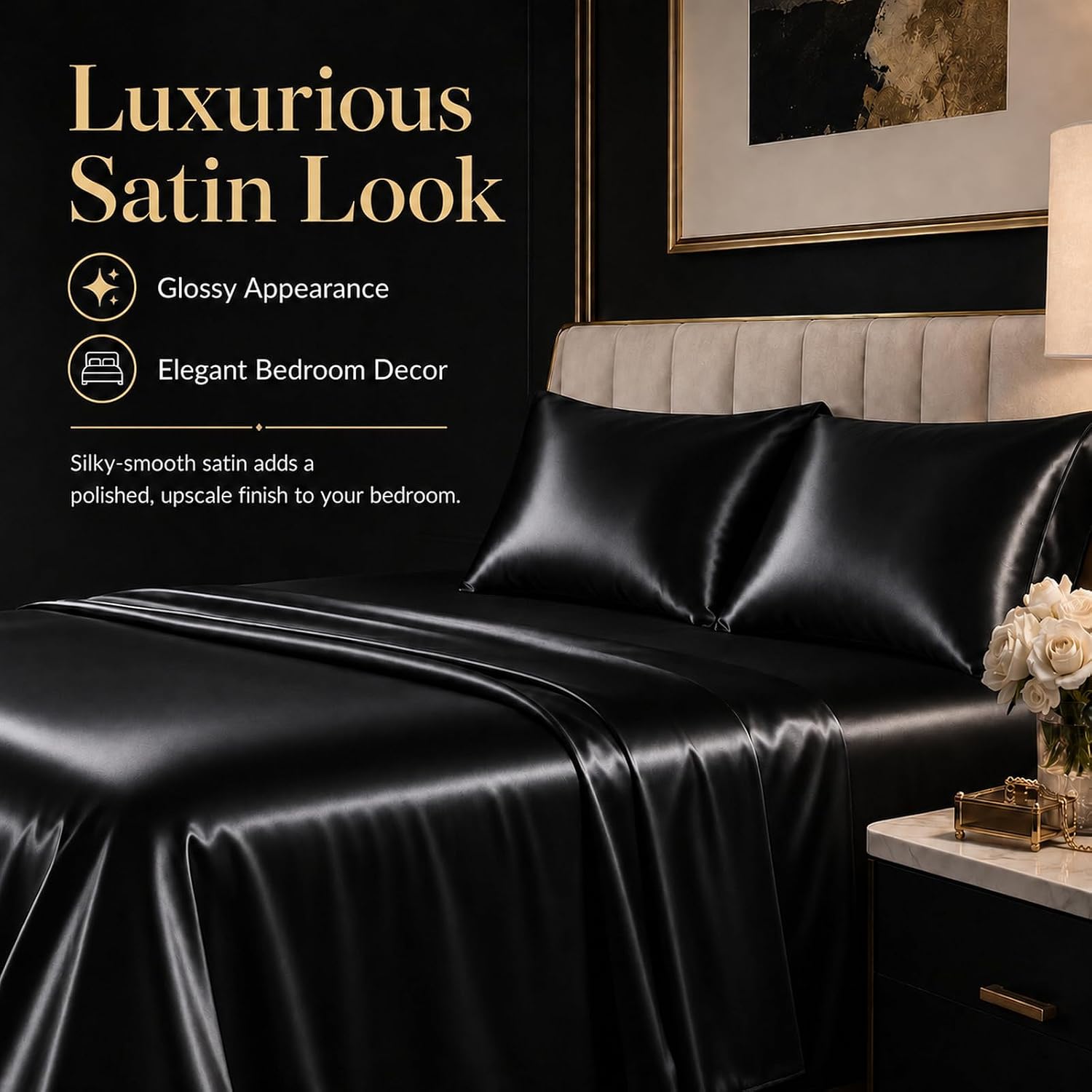 Detalle 2 de CozyLux Satin Sheets Queen Set 4pc