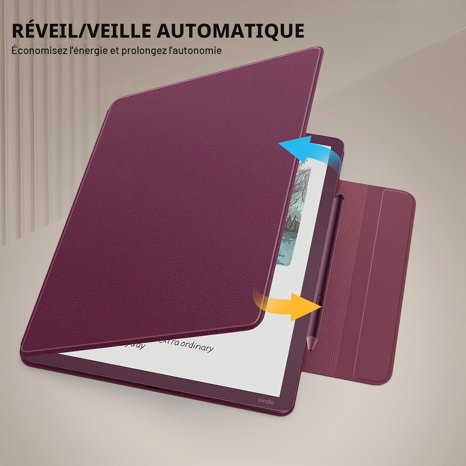 Thumbnail 4 de MoKo magnetische foliohoes voor Kindle Scribe 11 inch, vijg, met penlus