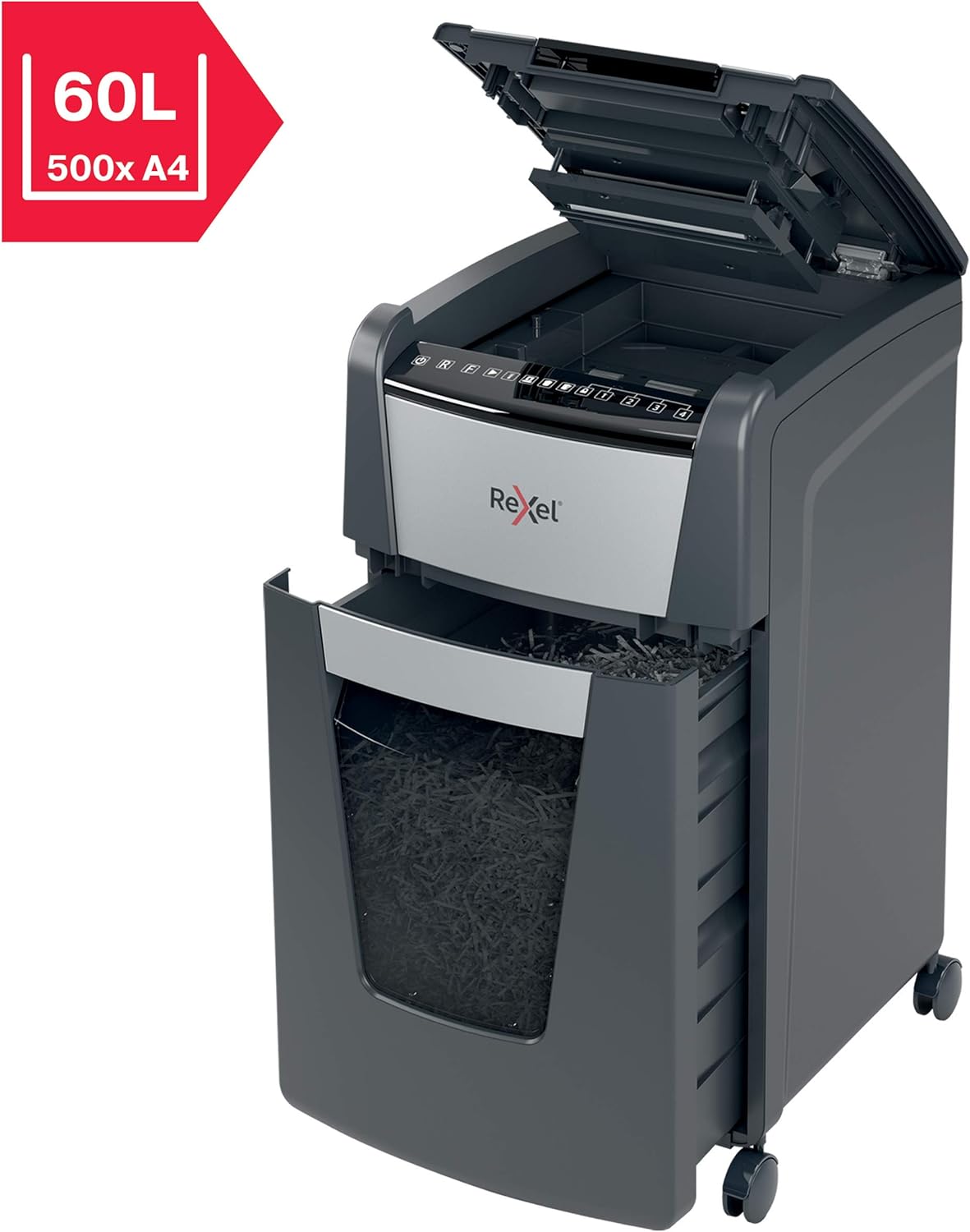 Detalle 2 de Rexel Auto+ 300X : Destructeur de documents automatique, coupe croisée P-4, 300 feuilles, corbeille 60 L