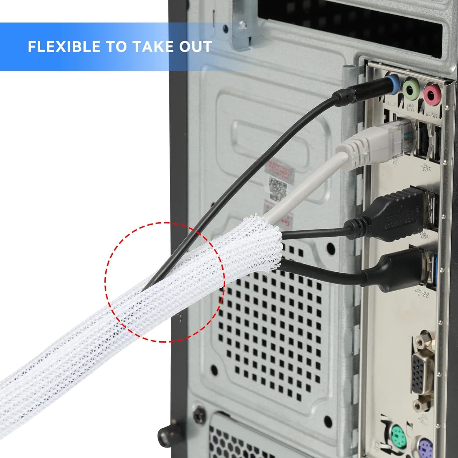 Thumbnail 3 de Cable Sleeve Cover (10ft) for Under-Desk Cable Management, 1–1.5 inch, White