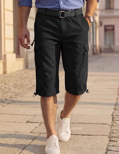 Thumbnail 3 de TACVASEN Men's 100% Cotton Casual Military Elastic Capri Cargo Shorts (Black, 34 2XL)