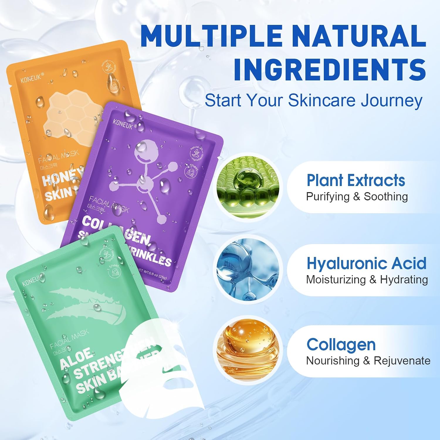 Thumbnail 2 de KONEUK 72-Pack Collagen Sheet Face Masks, 12 Varieties for Hydrating Skincare