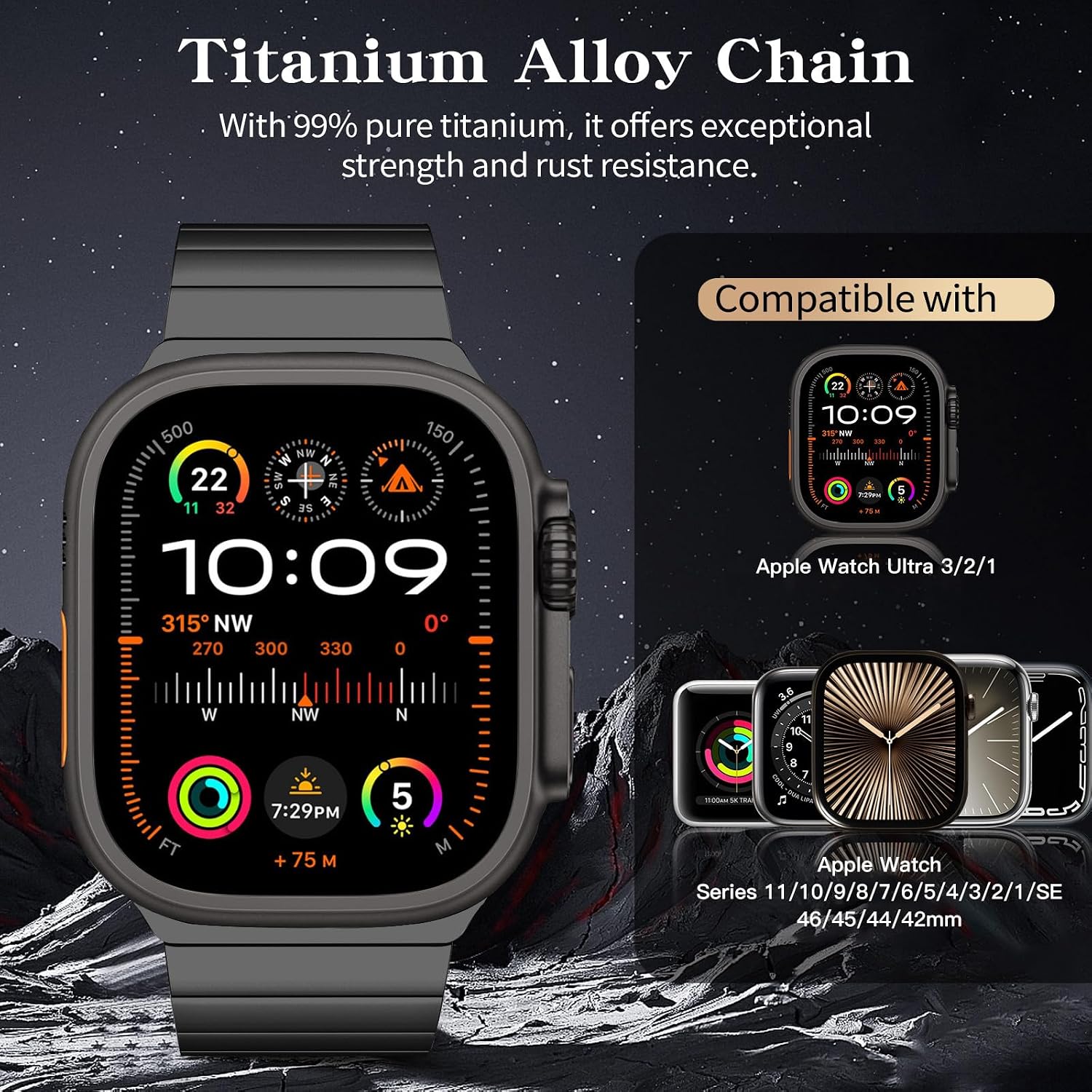 Thumbnail 1 de TiMOVO Titanium Strap for Apple Watch (Ultra 3/2/1, Series 11–1) Detachable Metal Band, Black