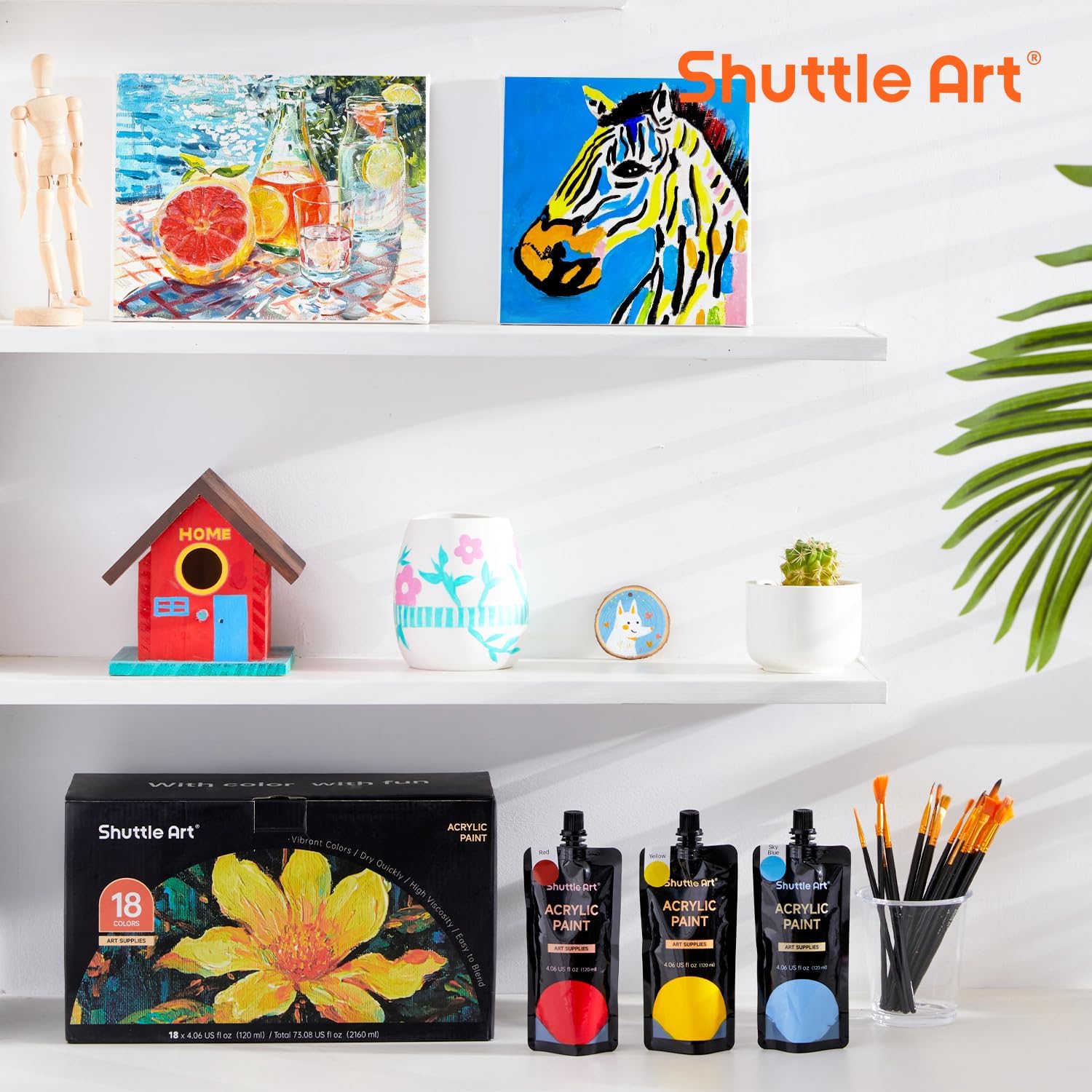Thumbnail 5 de Shuttle Art Acrylfarben-Set (18 × 120 ml) in Beuteln – Künstlerqualität für Malen & Basteln auf vielen Oberflächen