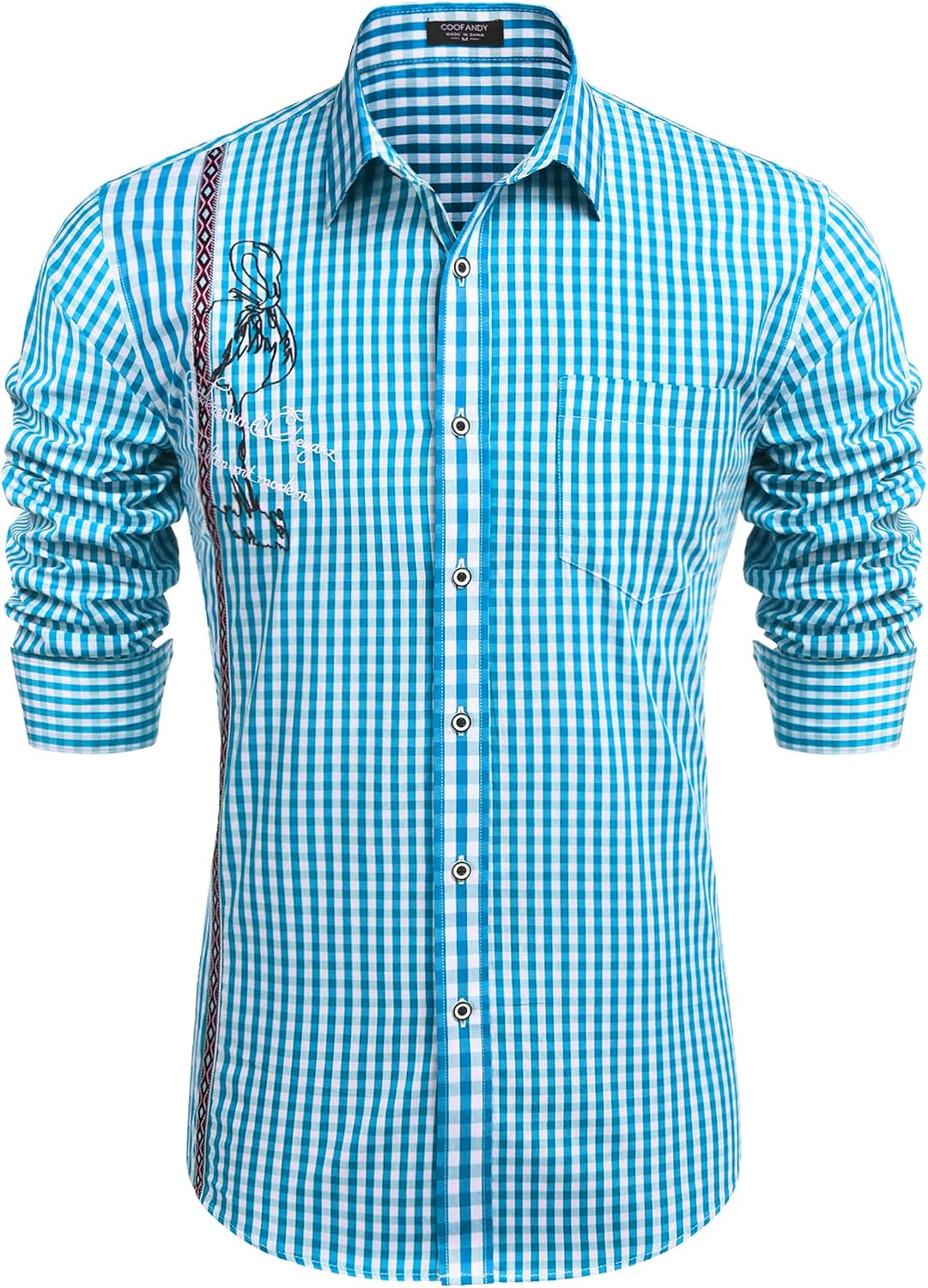 Thumbnail 6 de COOFANDY Camicia da uomo a quadri slim fit con collo alto per Oktoberfest