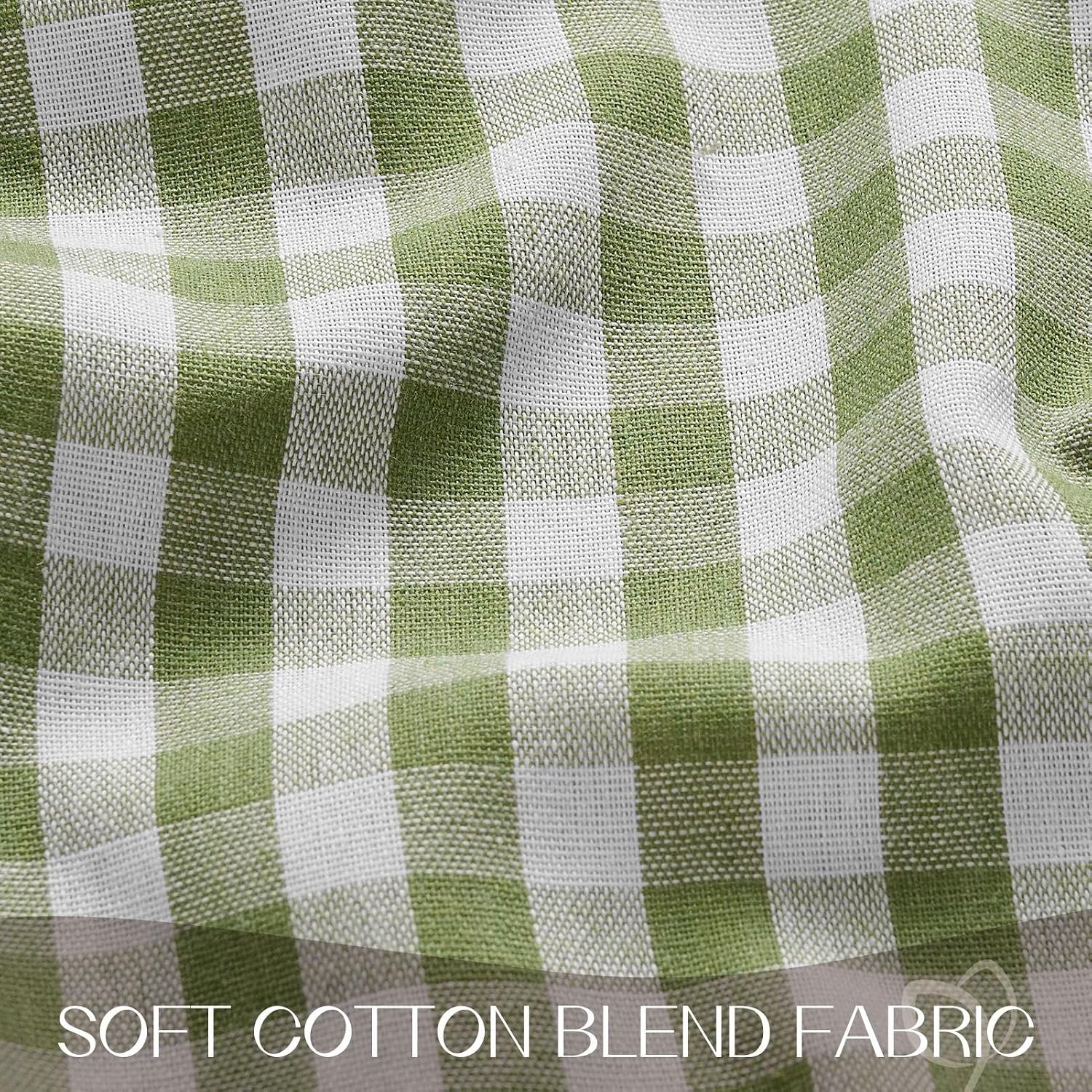 Detalle de Romanstile Gingham Ruffled Tablecloth Rectangle - Sage Green, Waterproof Linen Cotton Checkered, 60 x 84 Inch