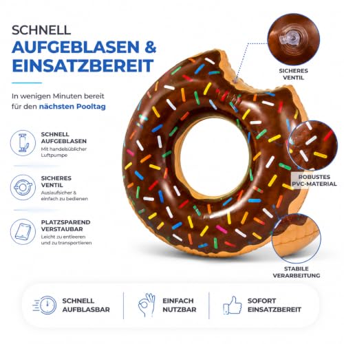 Detalle de Aufblasbar Donut Schwimmring braun Ø 120 cm mit Biss – XXL-Schwimmring für Erwachsene & Kinder