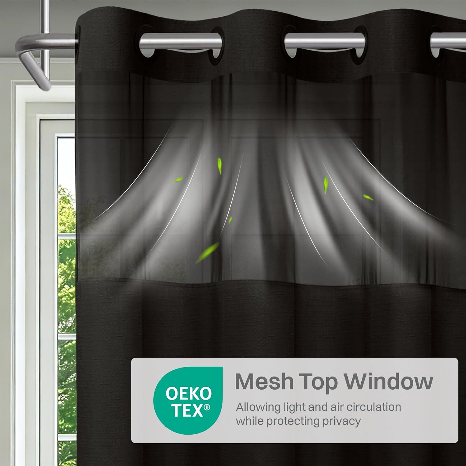 Thumbnail 5 de Aovfy No Hook Slub Shower Curtain, Black, 71 x 74, with Removable Liner