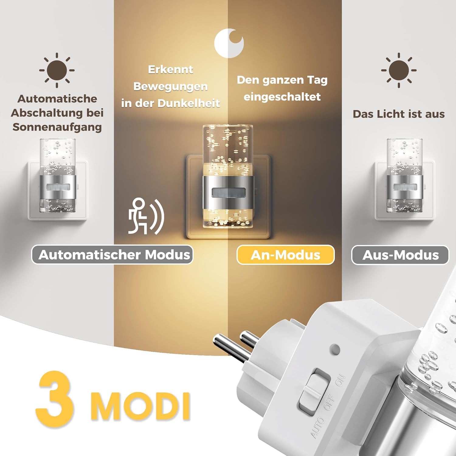 Thumbnail 2 de LOHAS-LED Nachtlicht Steckdose mit Bewegungsmelder – 3 Modi, warmweiß 3000K, einstellbare Helligkeit