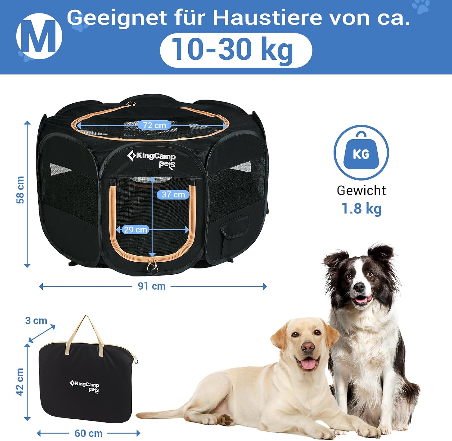 Detalle 2 de KingCamp Welpenlaufstall 91 cm – Stabiler, faltbarer Hundelaufstall für Wohnung & Outdoor