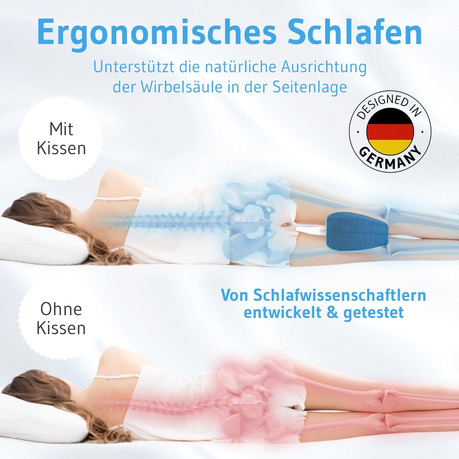 Detalle de Third of Life Kniekissen für Seitenschläfer mit Thermo-Bezug – Ergonomische Beinauflage aus Memory-Schaum