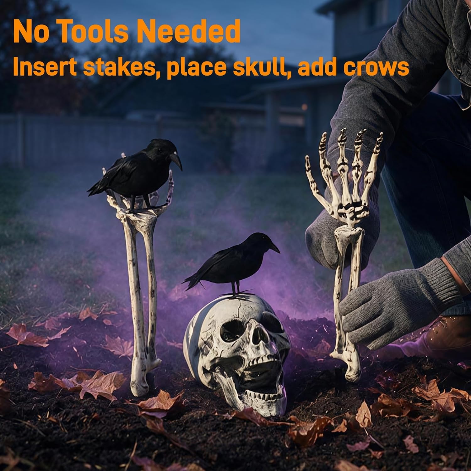 Thumbnail 6 de Jkwiwe KLT-ZSQ Halloween Skeleton Stakes with 2 Crows, Adjustable Arms and Jaw