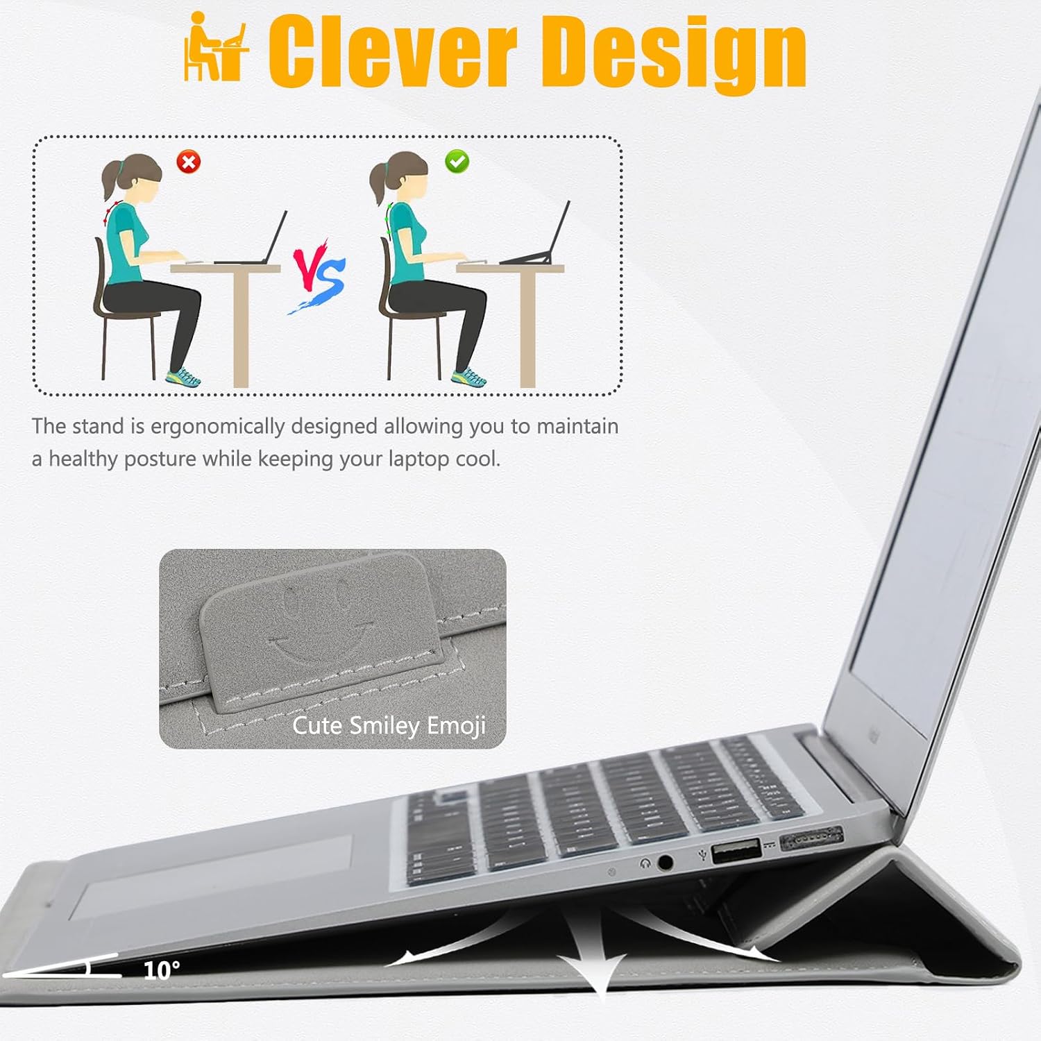 Detalle de HYZUO 13 Inch Laptop Sleeve Case with Stand for 13-inch laptops and tablets – Light Grey