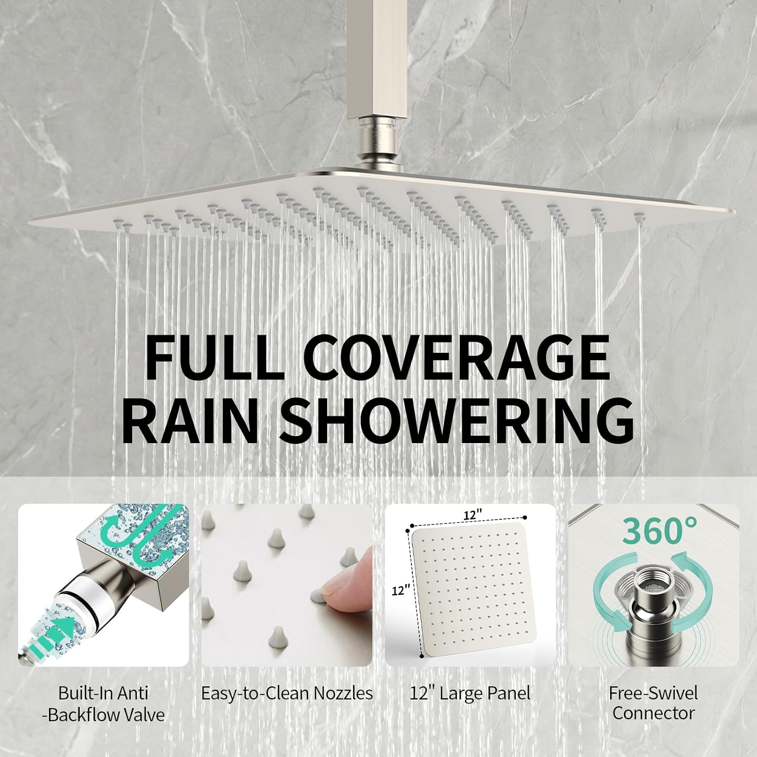 Detalle de SR SUN RISE SRSH-UPC12 Ceiling Shower System, 12-Inch Rain Head, Brushed Nickel
