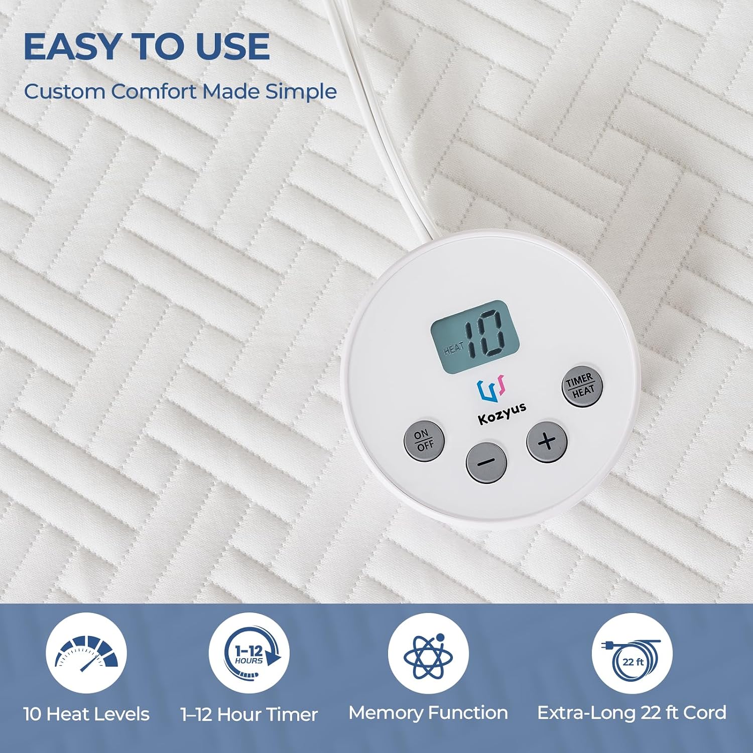 Thumbnail 3 de Kozyus KOTWWA3975 Waterproof Heated Mattress Pad, Twin, 10 Heat Settings