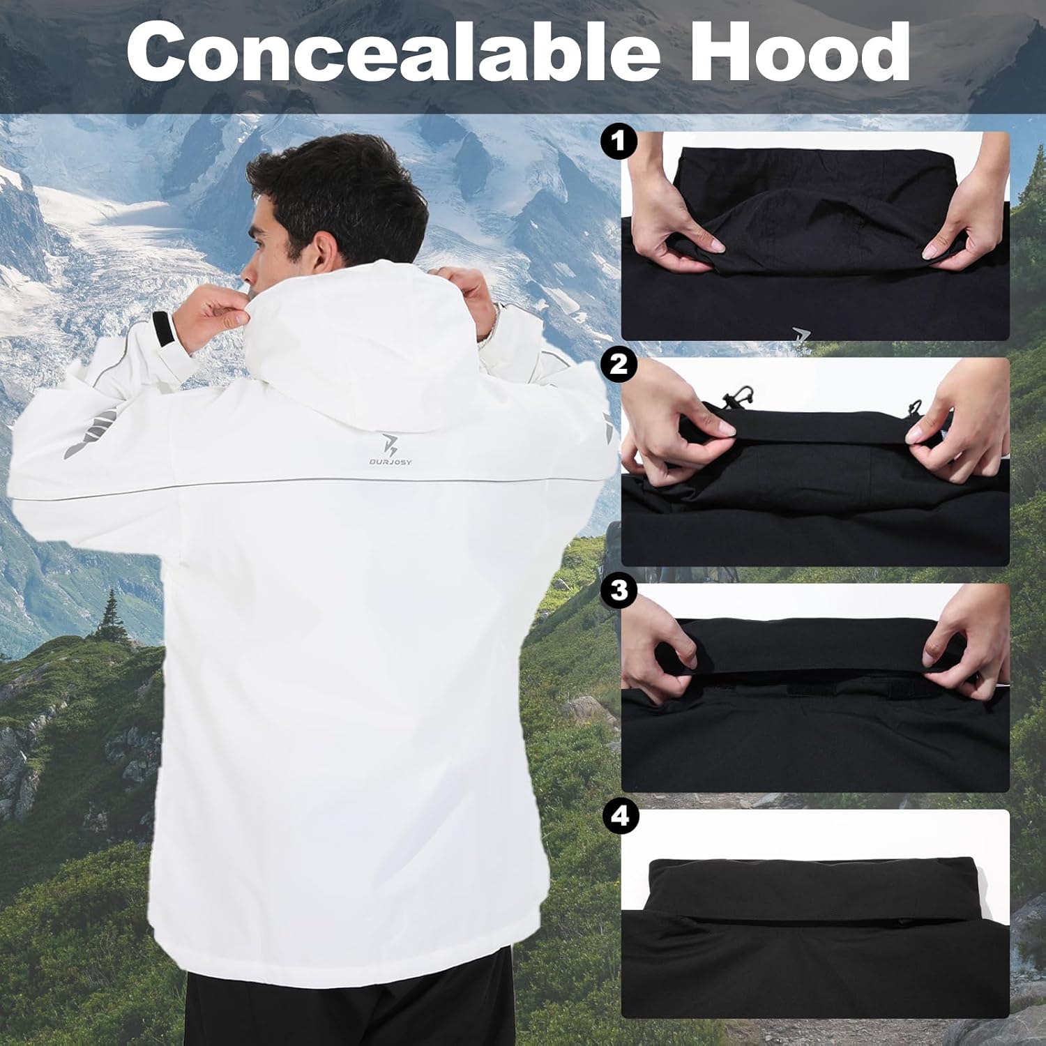 Thumbnail 3 de Burjosy Combinaison de Pluie pour Homme – Veste et Pantalon réfléchissants, imperméable et coupe-vent, avec sac