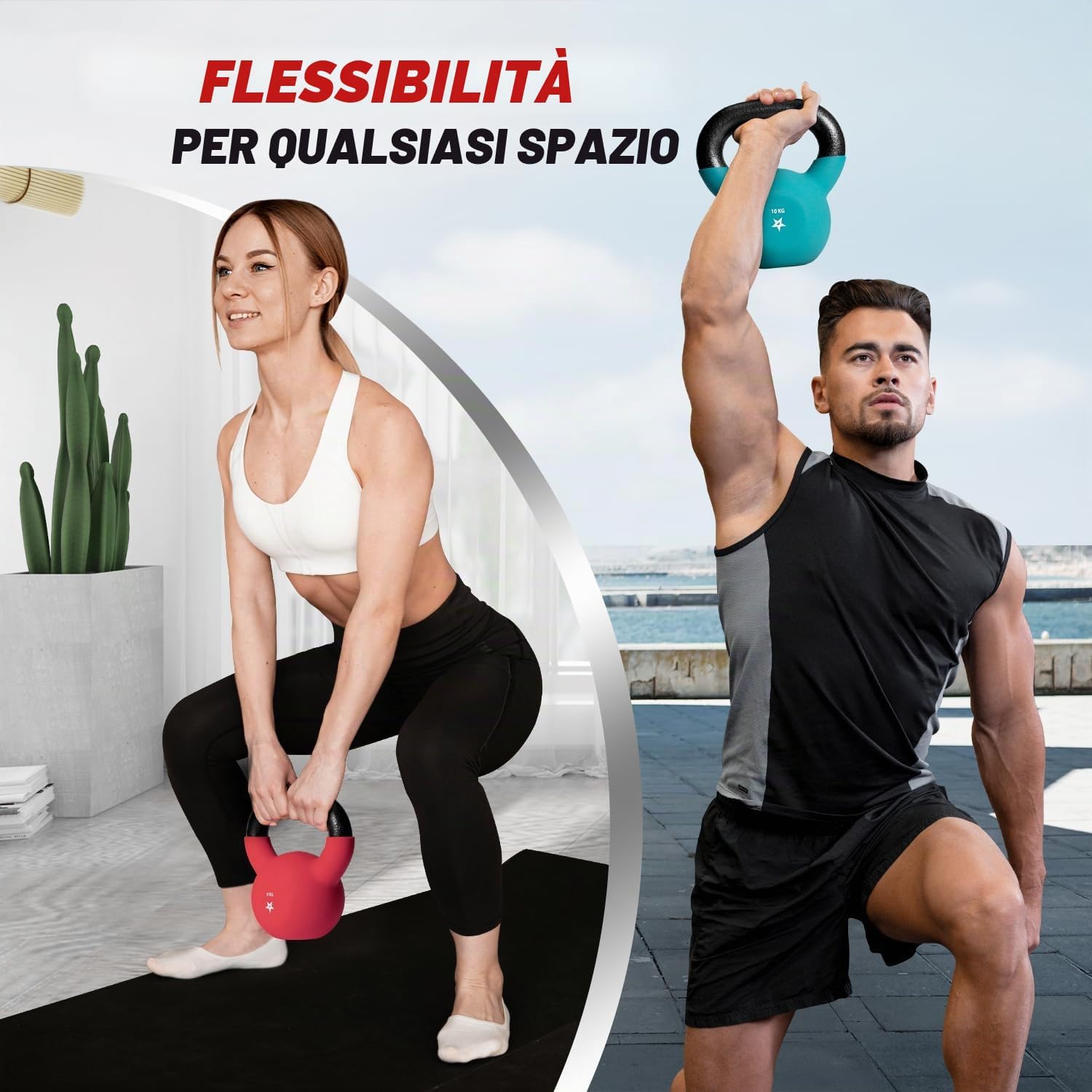 Detalle de Yes4All Kettlebell in ghisa con rivestimento in neoprene 2–20 kg, multicolore
