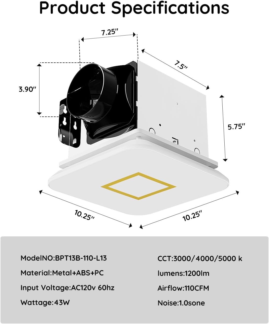 Thumbnail 6 de Fitop Bathroom Exhaust Fan with Light, 110 CFM