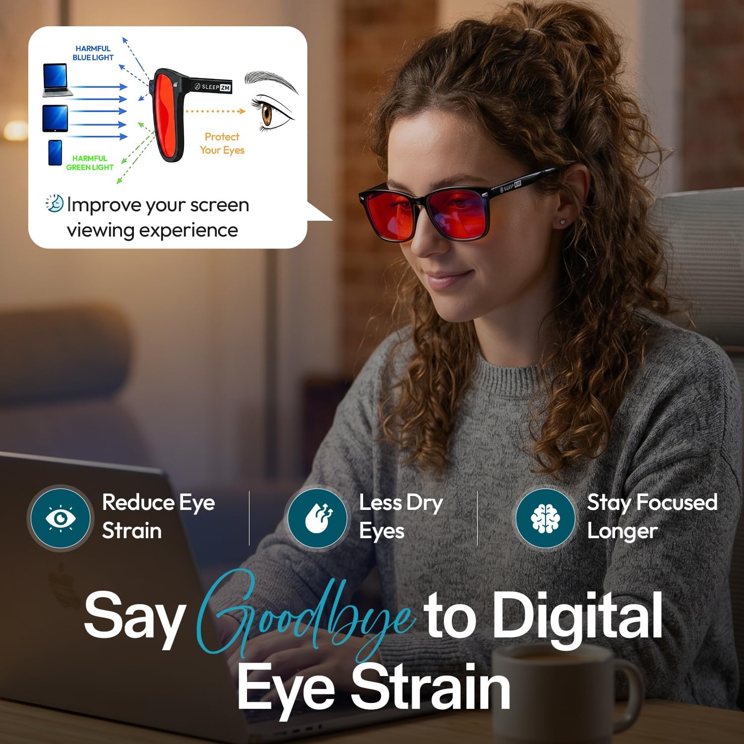 Detalle de Sleep ZM Blue Light Blocking Glasses with 13-Lens System for Sleep & Light Sensitivity