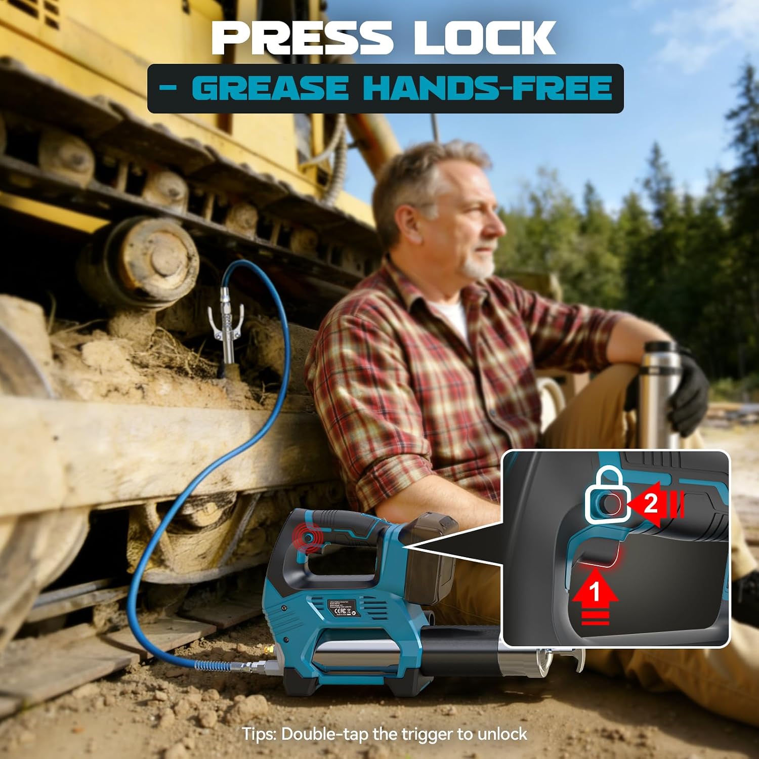 Detalle de Ecarke 12.000 PSI Akku Fettpresse – kabellos, kompatibel mit Makita 18V (ohne Akku)