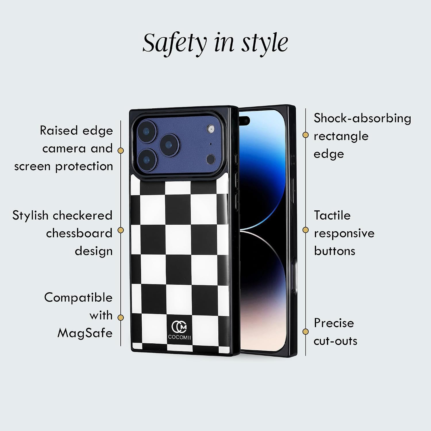 Detalle de COCOMII Rectangle Case for iPhone 17 Pro Max — Monochrome Checkered