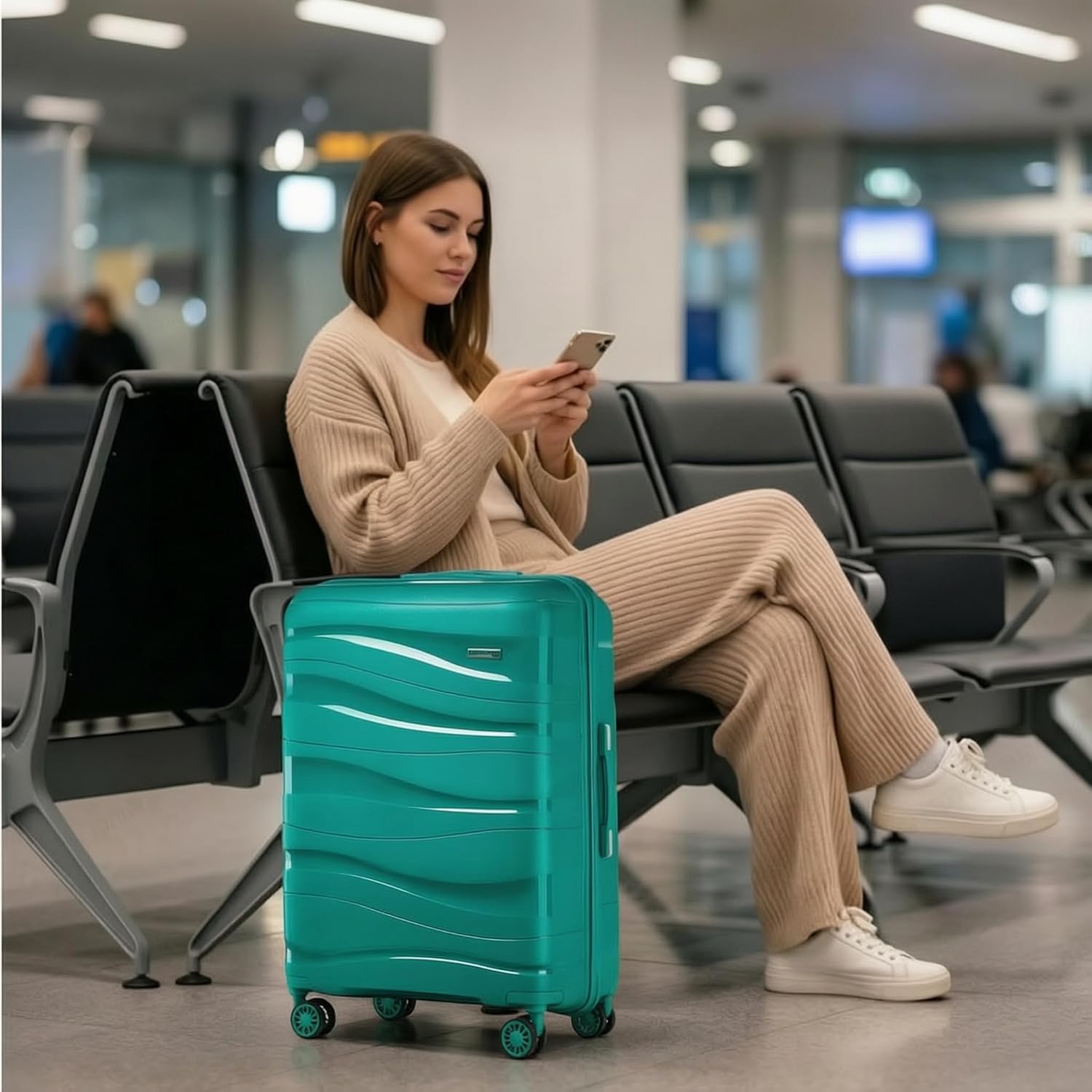 Thumbnail 6 de Kono Large Turquoise Lightweight Hard Shell Suitcase with TSA Lock