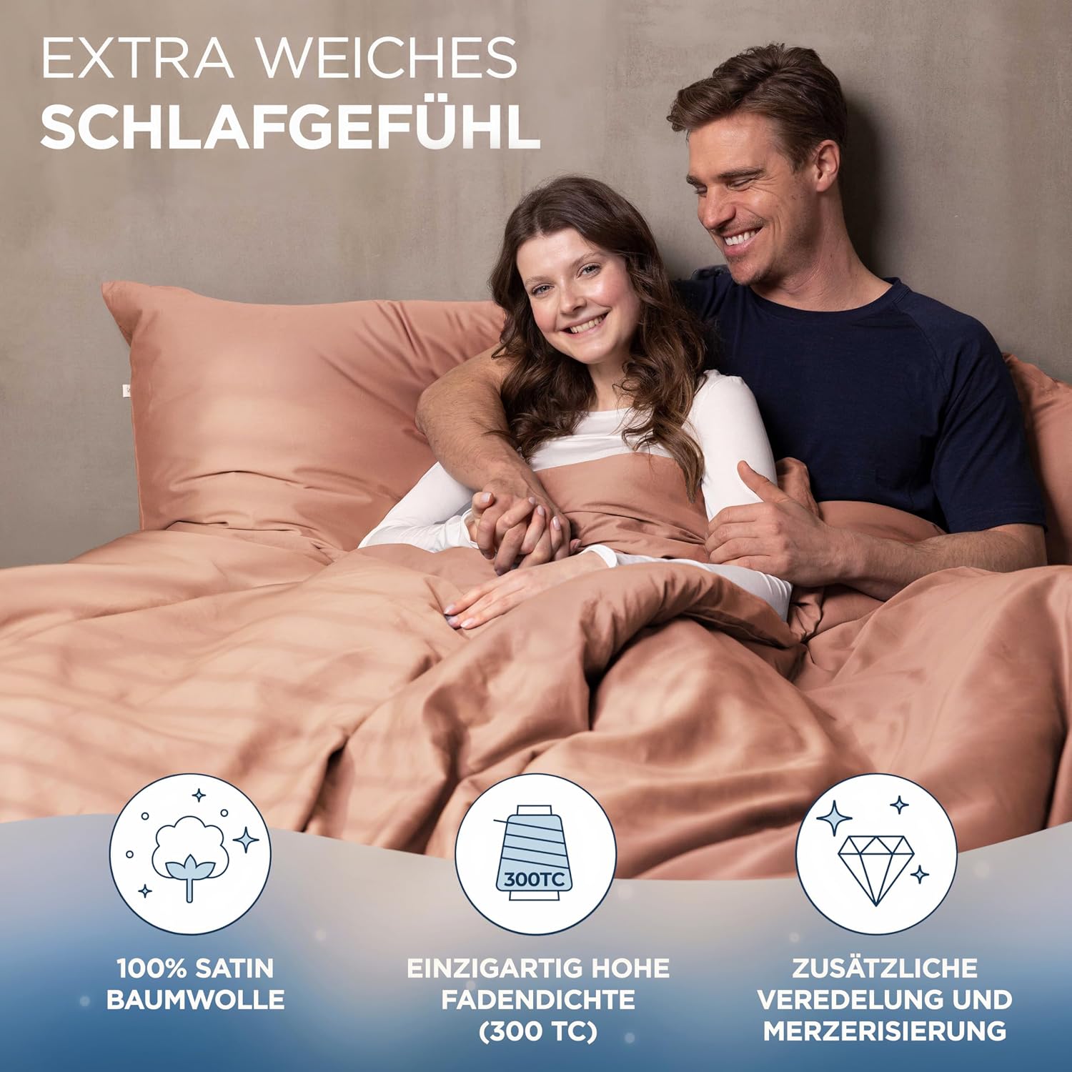 Detalle 2 de Samthus Bettwäsche 140x200 Baumwolle Satin – Haptik und Qualität in Mokka Braun
