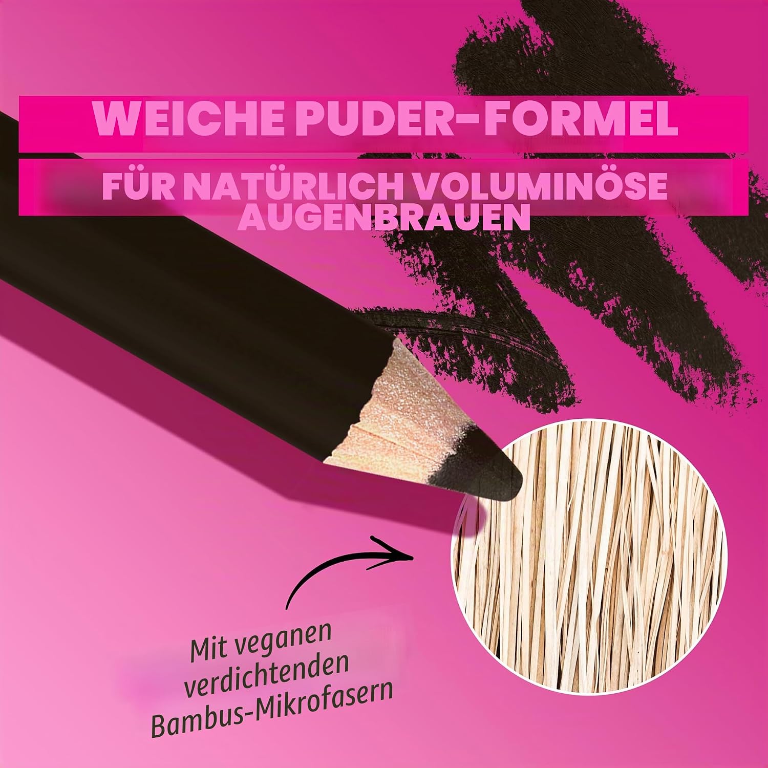 Detalle de NYX Powder Louder Brow Pencil in Black – voluminöse Mikrofaser für definierte, natürliche Augenbrauen