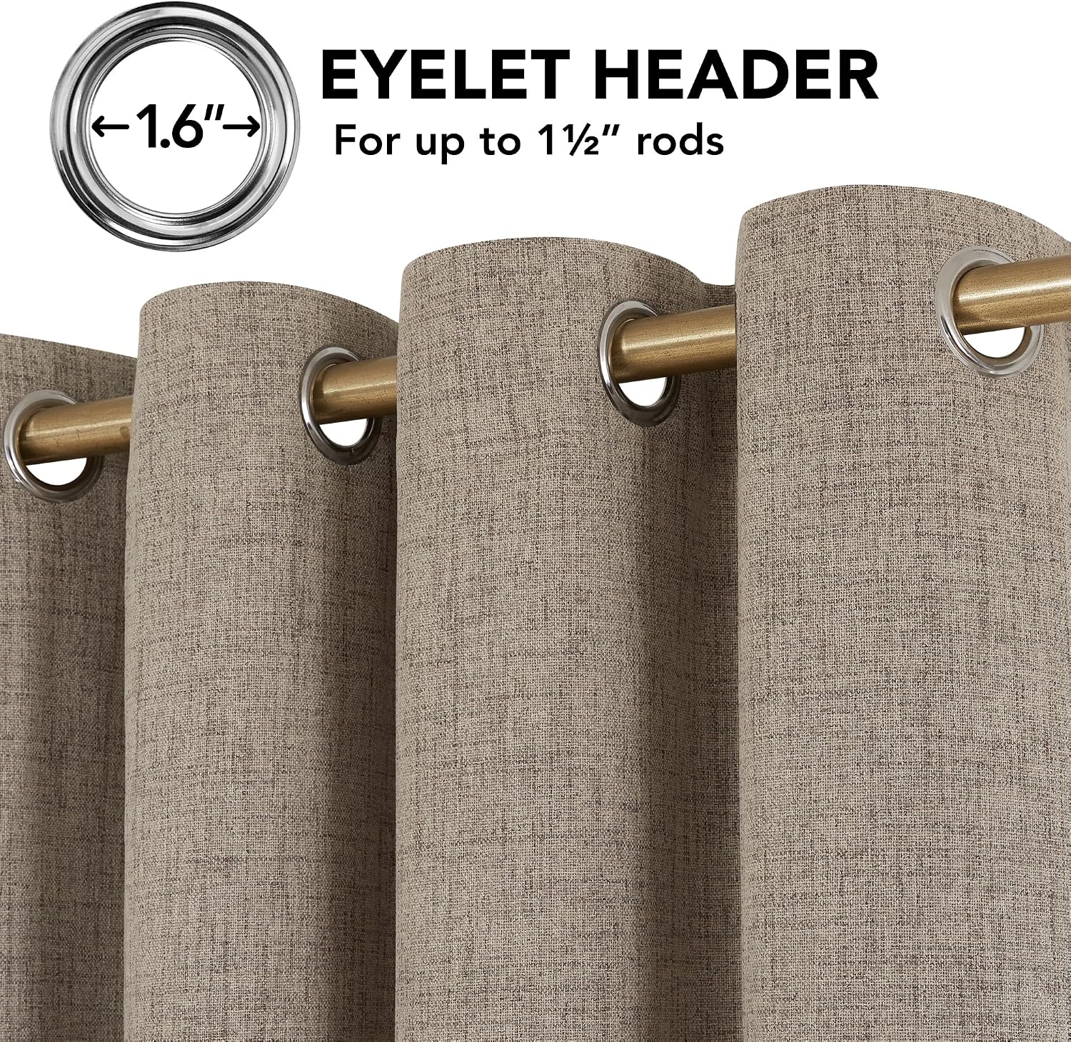 Detalle 2 de Deconovo Faux Linen Full Blackout Curtains 90 Inch Drop – Two Panel Eyelet Pair
