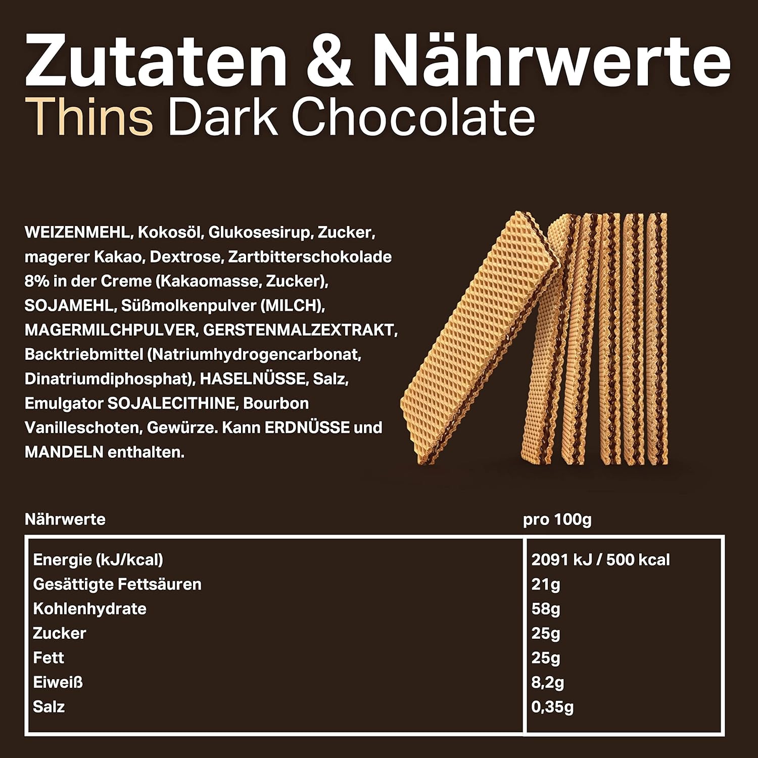 Thumbnail 1 de Loacker Thins Dark Chocolate: 25er Großpackung mit Zartbittercreme-Füllung (37,5 g pro Packung)