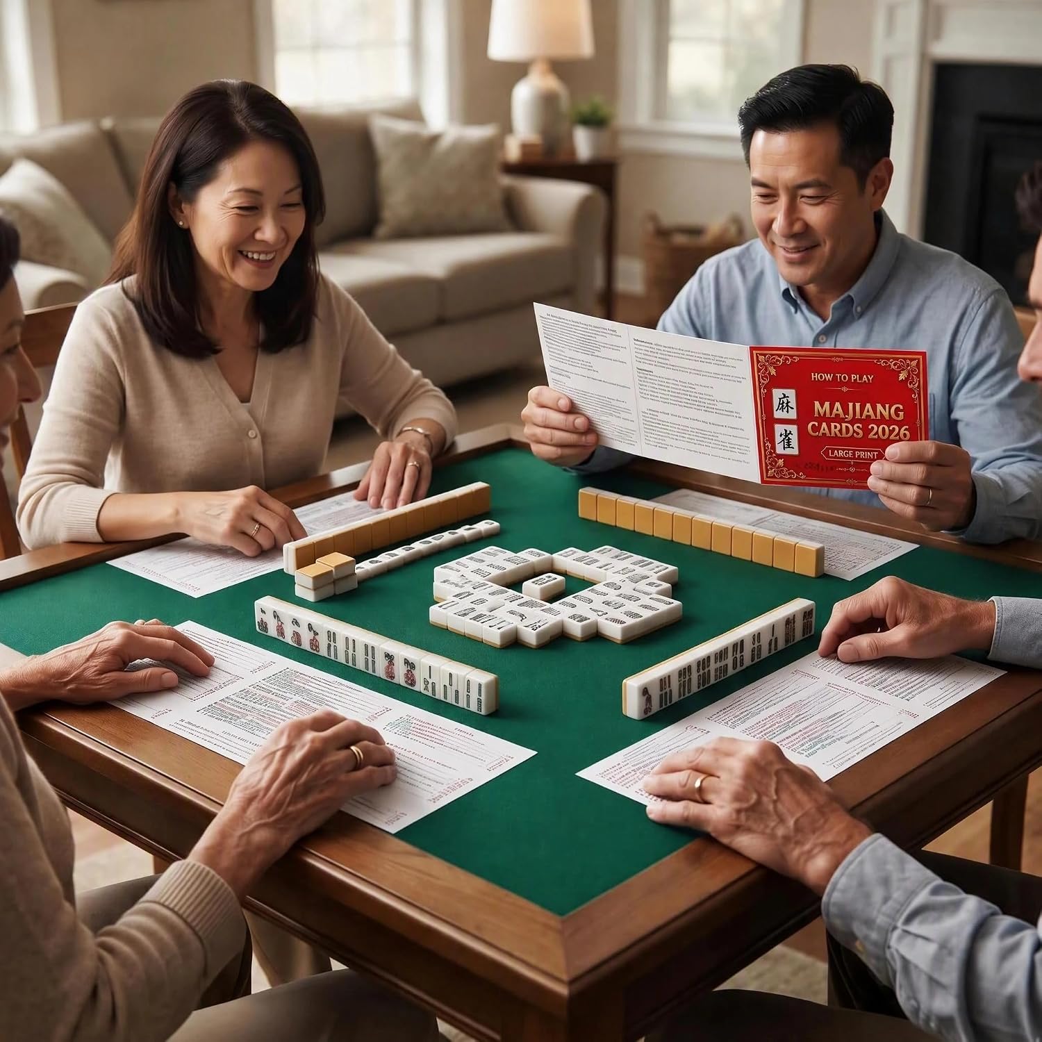 Thumbnail 2 de ReeRaa 2026 Large-Print Mahjong Reference Cards, 4-Piece Set