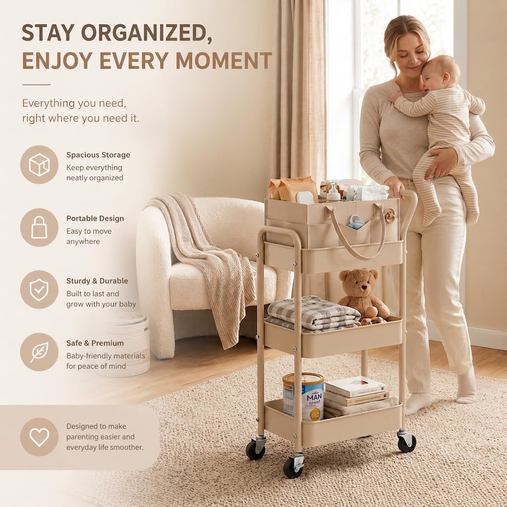 Thumbnail 3 de Recximi MK-2 3-Tier Diaper Caddy Cart with Detachable Organizer and Wheels